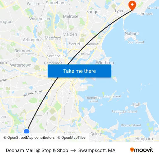 Dedham Mall @ Stop & Shop to Swampscott, MA map