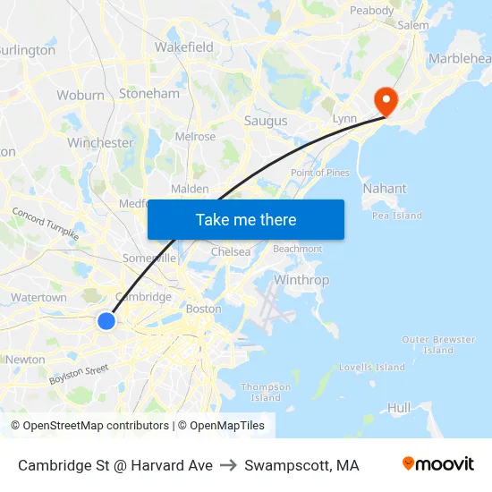 Cambridge St @ Harvard Ave to Swampscott, MA map