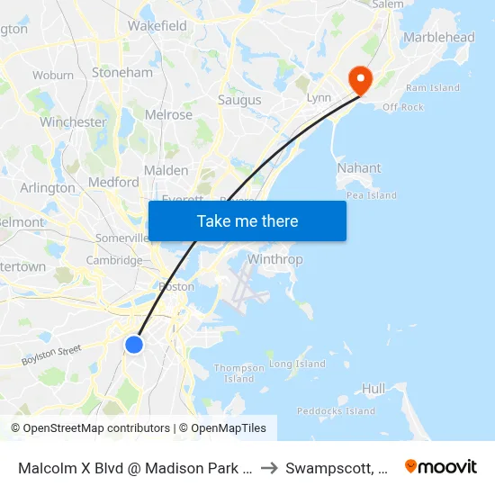 Malcolm X Blvd @ Madison Park Hs to Swampscott, MA map