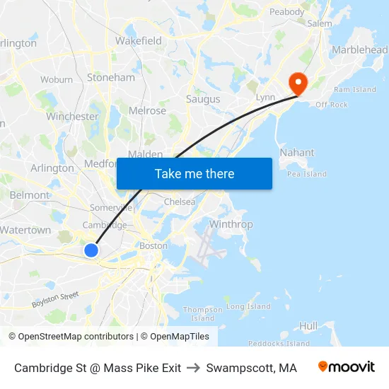 Cambridge St @ Mass Pike Exit to Swampscott, MA map