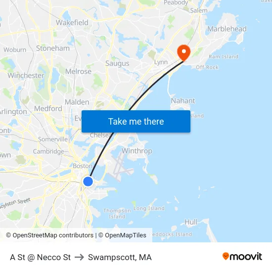 A St @ Necco St to Swampscott, MA map