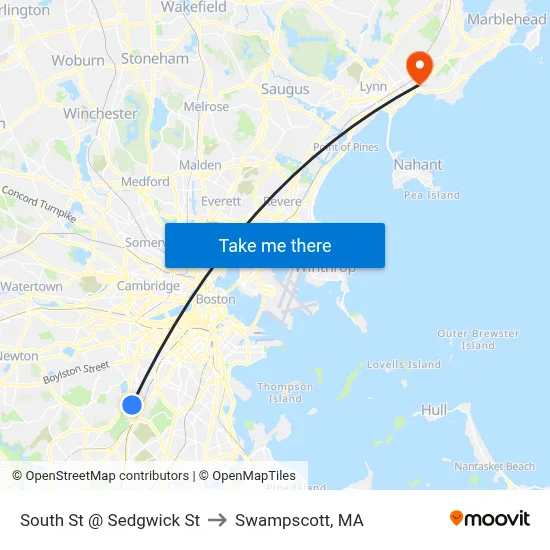 South St @ Sedgwick St to Swampscott, MA map