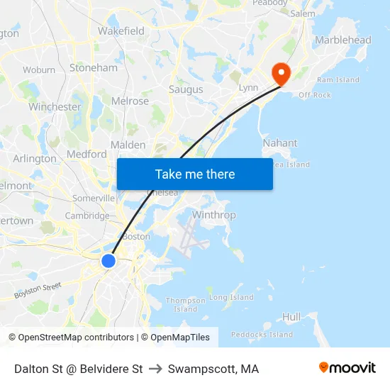 Dalton St @ Belvidere St to Swampscott, MA map