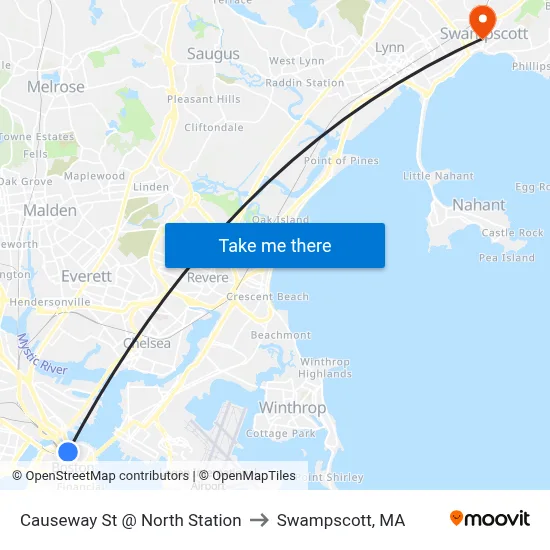 Causeway St @ North Station to Swampscott, MA map
