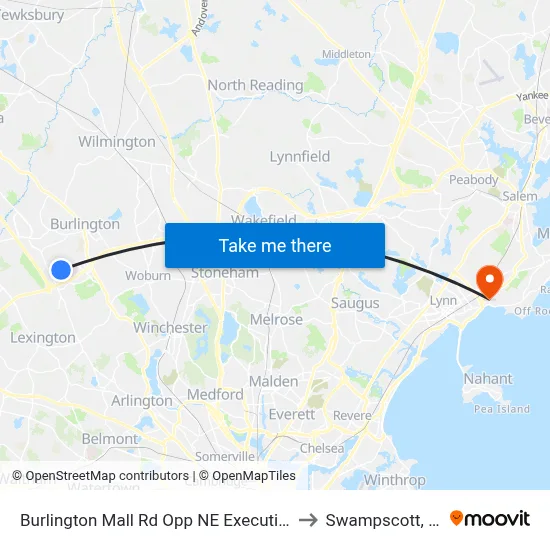 Burlington Mall Rd Opp NE Executive Pk to Swampscott, MA map