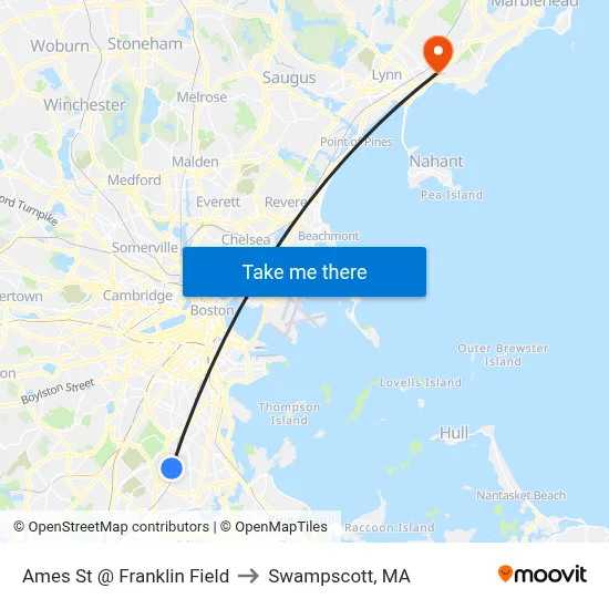 Ames St @ Franklin Field to Swampscott, MA map
