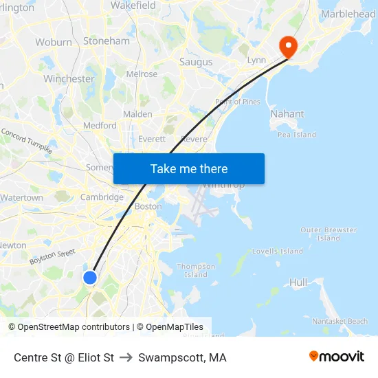 Centre St @ Eliot St to Swampscott, MA map