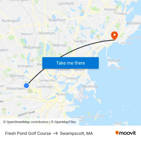 Fresh Pond Golf Course to Swampscott, MA map