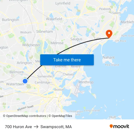 700 Huron Ave to Swampscott, MA map