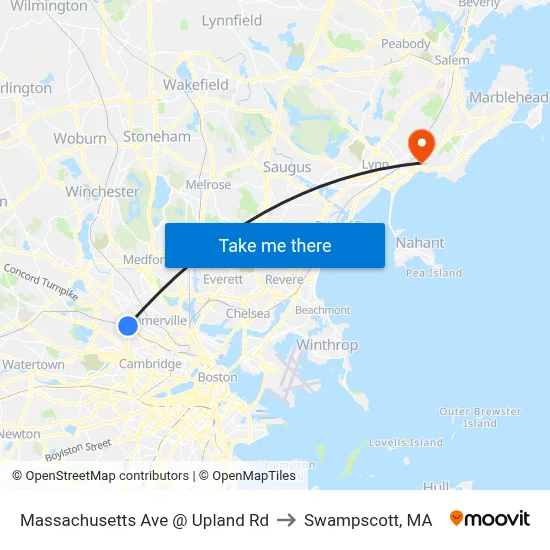 Massachusetts Ave @ Upland Rd to Swampscott, MA map