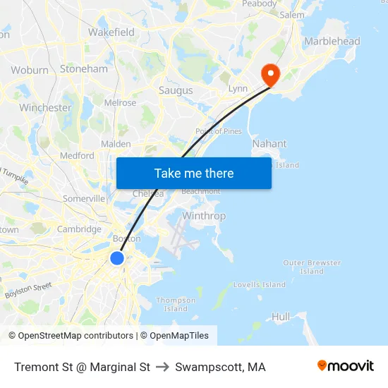 Tremont St @ Marginal St to Swampscott, MA map