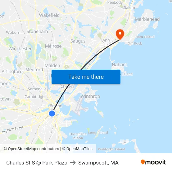 Charles St S @ Park Plaza to Swampscott, MA map