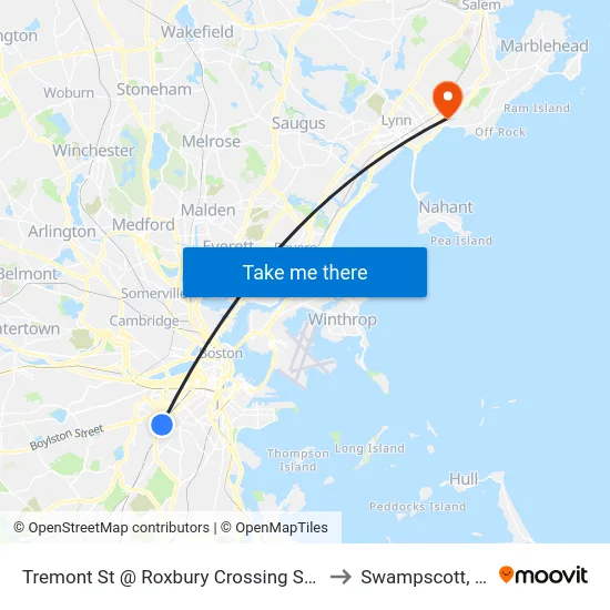 Tremont St @ Roxbury Crossing Station to Swampscott, MA map