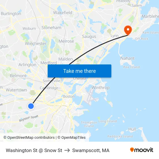 Washington St @ Snow St to Swampscott, MA map