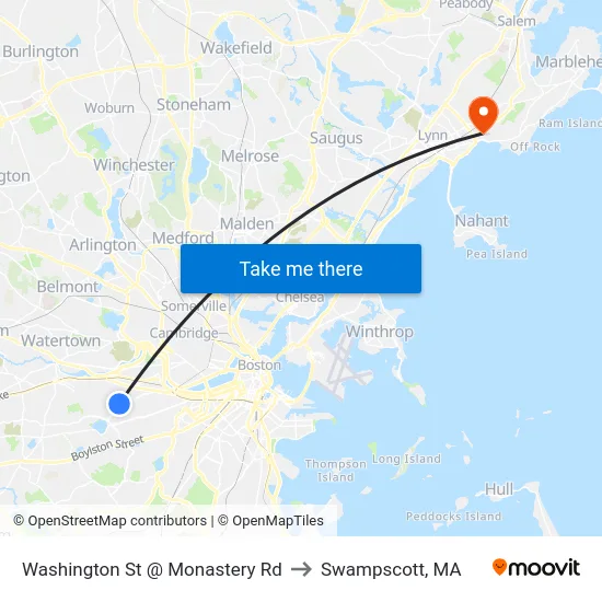 Washington St @ Monastery Rd to Swampscott, MA map