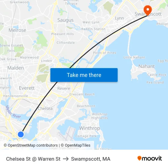 Chelsea St @ Warren St to Swampscott, MA map