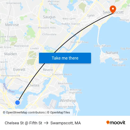 Chelsea St @ Fifth St to Swampscott, MA map