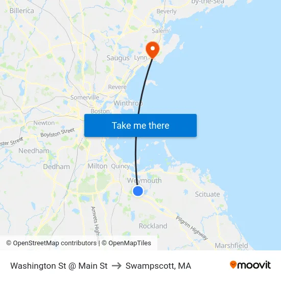 Washington St @ Main St to Swampscott, MA map