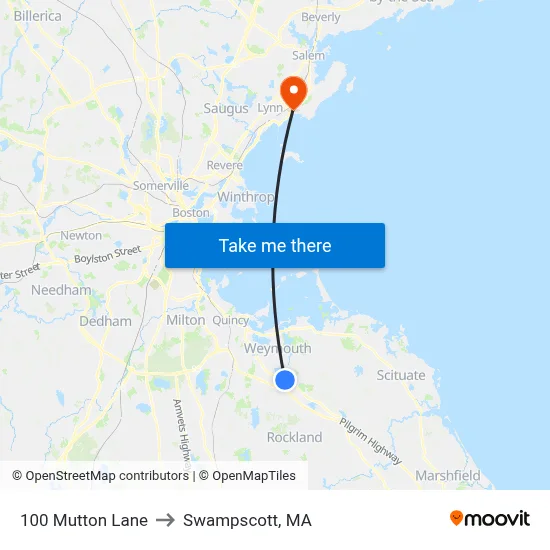 100 Mutton Lane to Swampscott, MA map