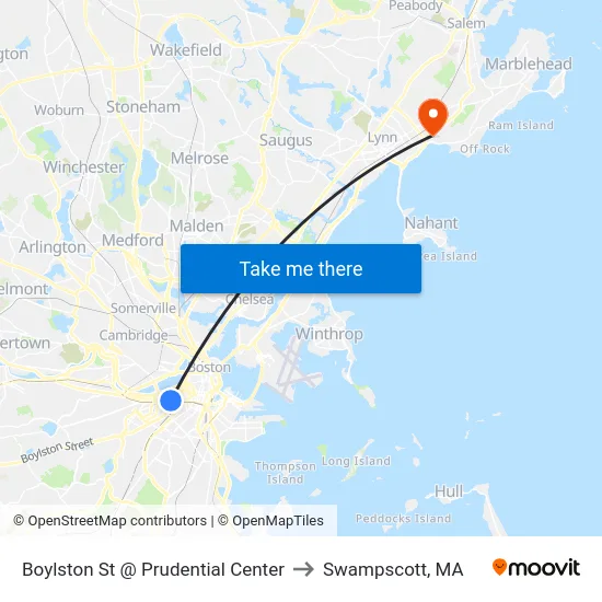 Boylston St @ Prudential Center to Swampscott, MA map