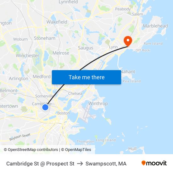 Cambridge St @ Prospect St to Swampscott, MA map