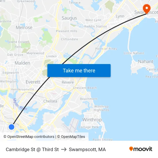 Cambridge St @ Third St to Swampscott, MA map