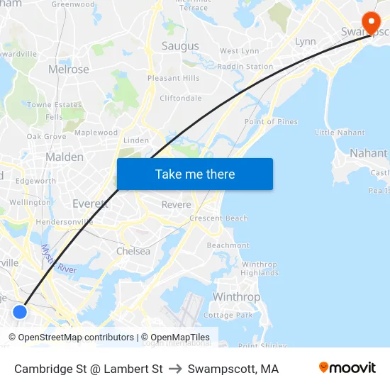 Cambridge St @ Lambert St to Swampscott, MA map