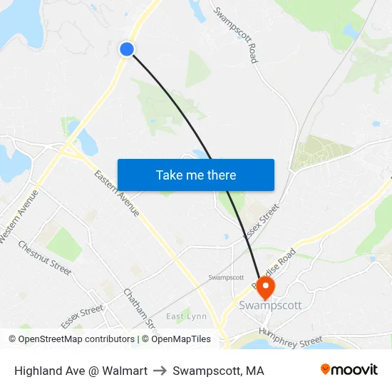 Highland Ave @ Walmart to Swampscott, MA map