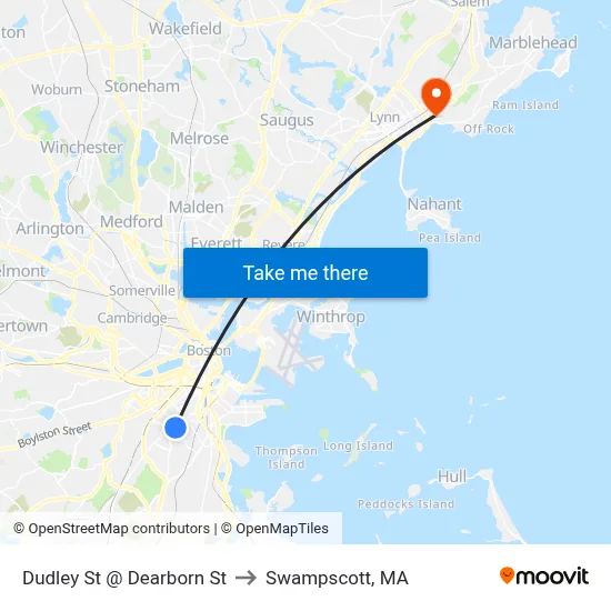 Dudley St @ Dearborn St to Swampscott, MA map