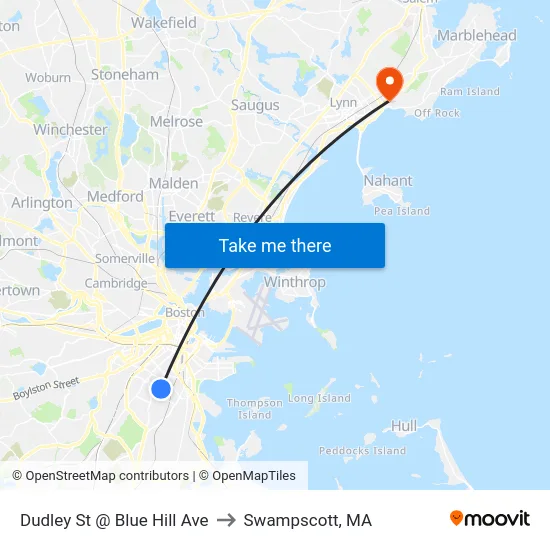Dudley St @ Blue Hill Ave to Swampscott, MA map
