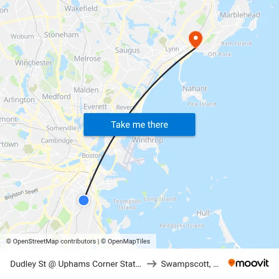 Dudley St @ Uphams Corner Station to Swampscott, MA map