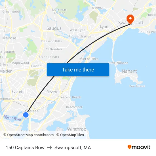 150 Captains Row to Swampscott, MA map