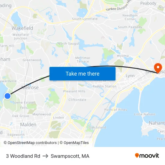 3 Woodland Rd to Swampscott, MA map