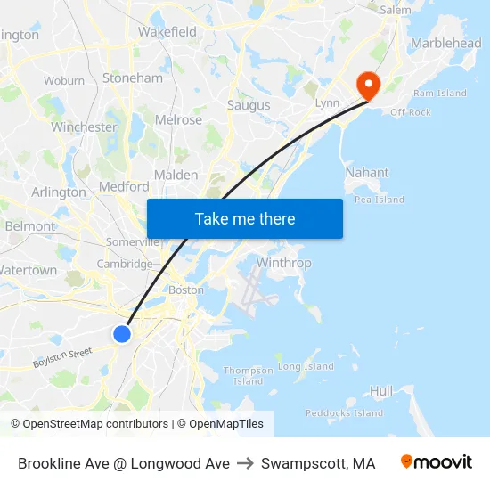 Brookline Ave @ Longwood Ave to Swampscott, MA map
