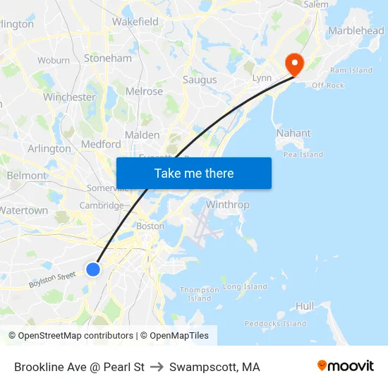Brookline Ave @ Pearl St to Swampscott, MA map