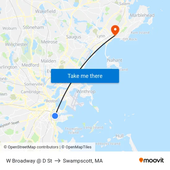 W Broadway @ D St to Swampscott, MA map