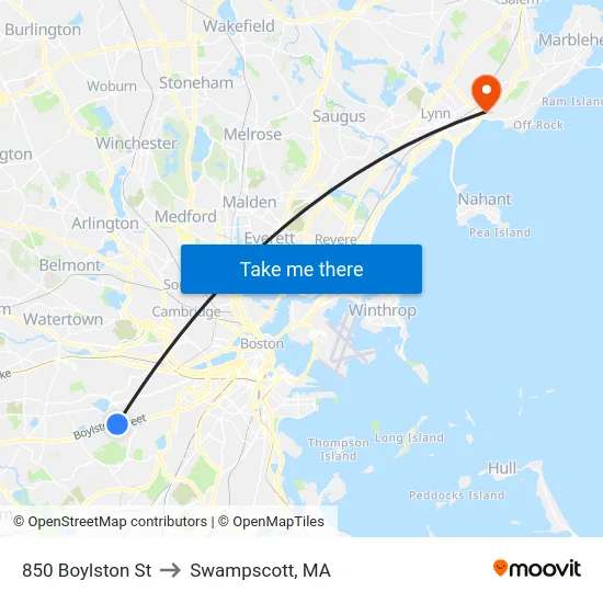 850 Boylston St to Swampscott, MA map