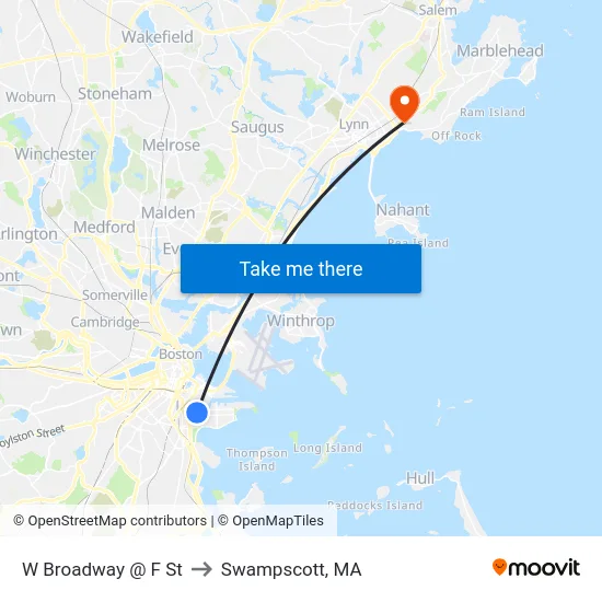 W Broadway @ F St to Swampscott, MA map