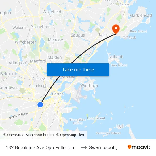 132 Brookline Ave Opp Fullerton St to Swampscott, MA map