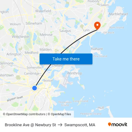 Brookline Ave @ Newbury St to Swampscott, MA map
