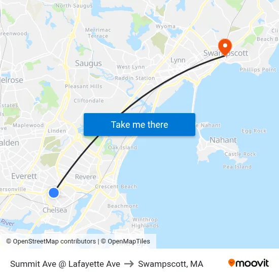 Summit Ave @ Lafayette Ave to Swampscott, MA map