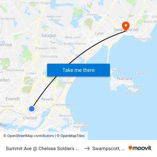 Summit Ave @ Chelsea Soldiers Home to Swampscott, MA map