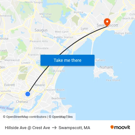 Hillside Ave @ Crest Ave to Swampscott, MA map