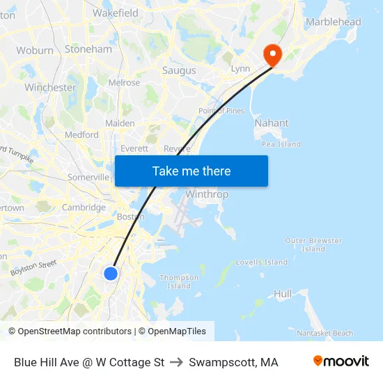 Blue Hill Ave @ W Cottage St to Swampscott, MA map