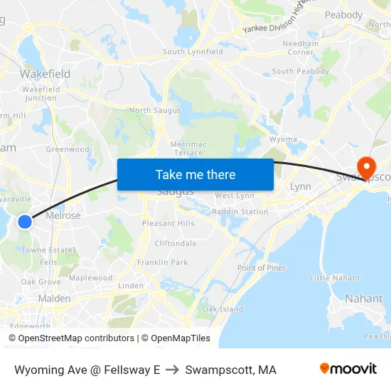 Wyoming Ave @ Fellsway E to Swampscott, MA map