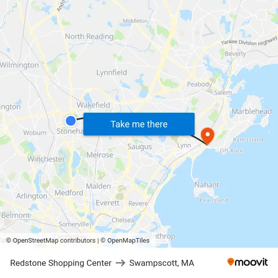 Redstone Shopping Center to Swampscott, MA map