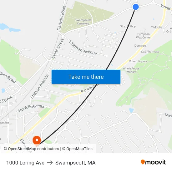 1000 Loring Ave to Swampscott, MA map