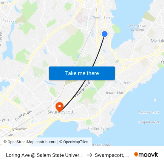 Loring Ave @ Salem State University to Swampscott, MA map
