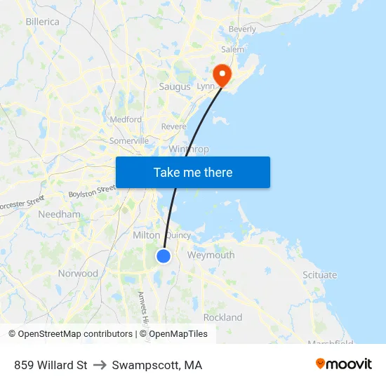 859 Willard St to Swampscott, MA map