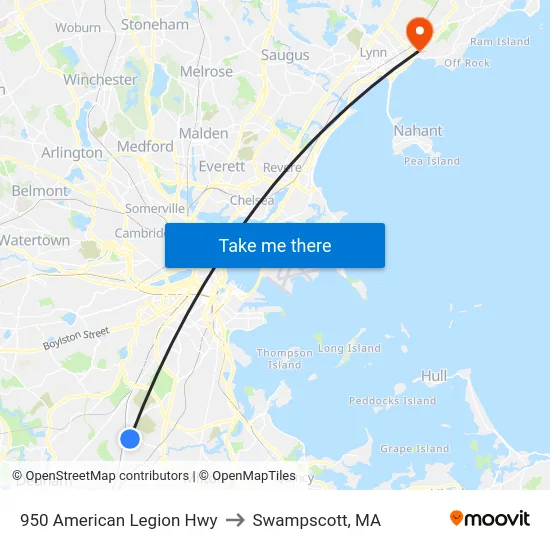 950 American Legion Hwy to Swampscott, MA map